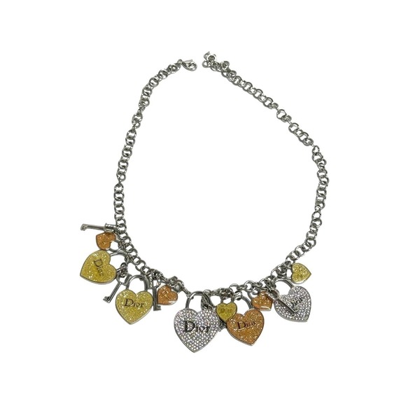 Christian Dior Accessory Silver Necklace Heart Key Rhinestone - Picture 2 of 4